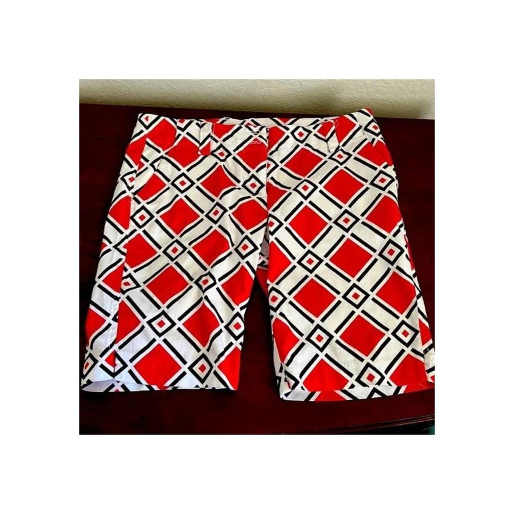Loudmouth Golf Women's Red/White/Black Argyle Print DANGER Bermuda Shorts Size 4